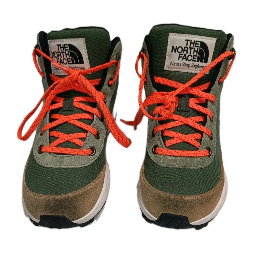 The North Face Youth Size 4 Hiking Boots Green Brown Trail Shoes Outdoor Kids